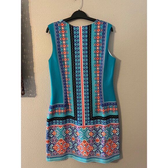 ILE Dress 12 Blue Coral White Washable Stretch Shift Side Zip Sleeveless Summer - Picture 5 of 5